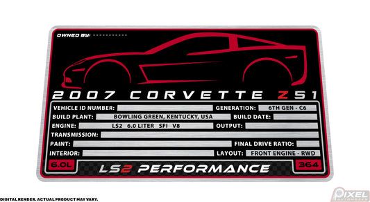 2007 CHEVROLET CORVETTE Z51 Engine Bay Build Plaque