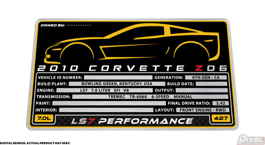 2010 CHEVROLET CORVETTE Z06 Engine Bay Build Plaque