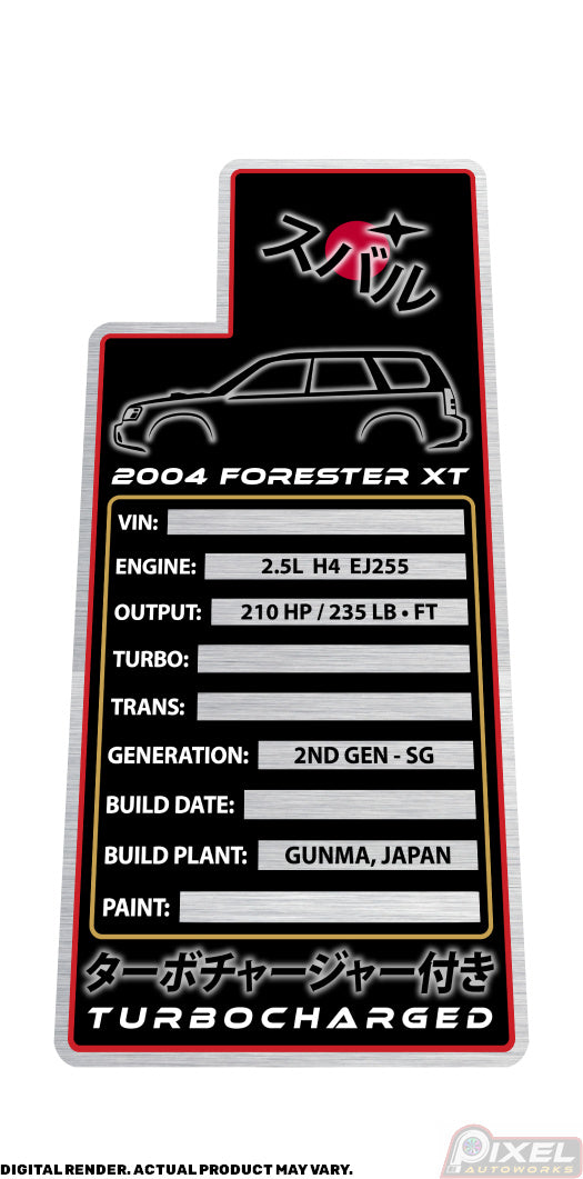 2004 SUBARU FORESTER XT Engine Bay Build Plaque