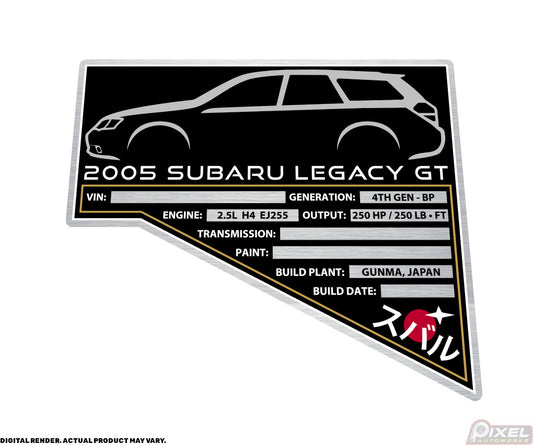 2005 SUBARU LEGACY GT WAGON Engine Bay Build Plaque