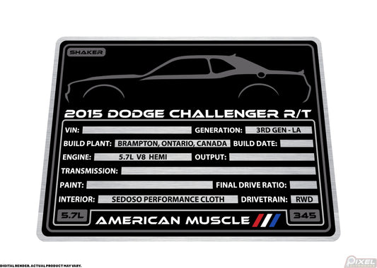 2015 DODGE CHALLENGER R/T SHAKER Engine Bay Build Plaque