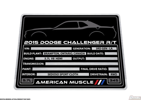 2015 DODGE CHALLENGER R/T Engine Bay Build Plaque