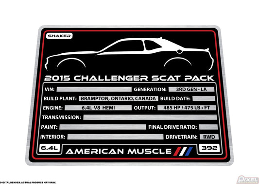 2015 DODGE CHALLENGER SCAT PACK SHAKER Engine Bay Build Plaque