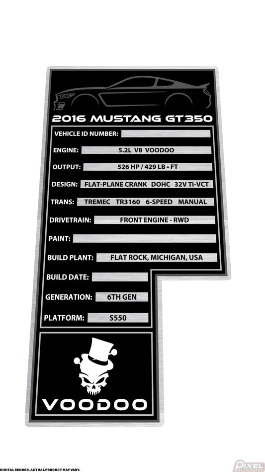 2016 FORD MUSTANG GT350 Engine Bay Build Plaque