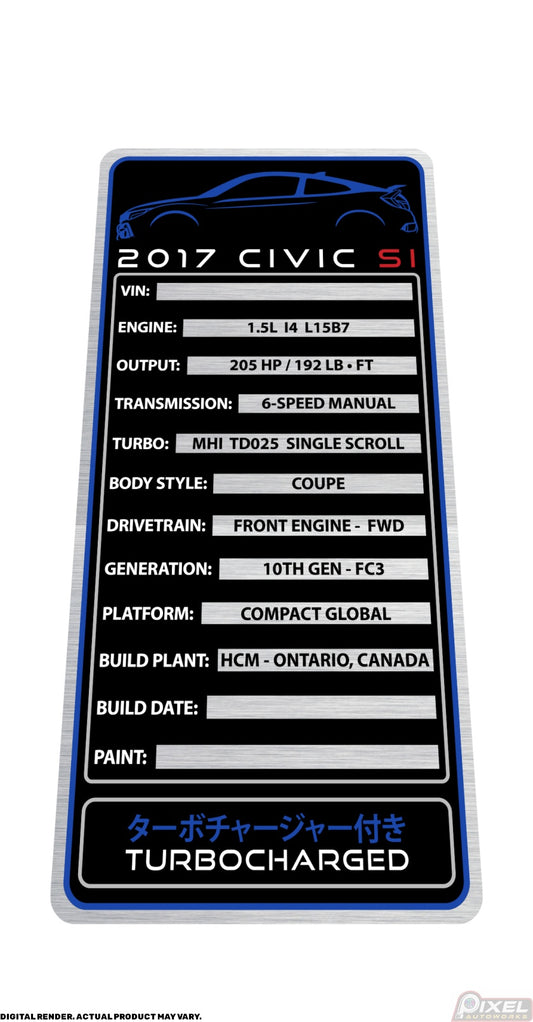 2017 HONDA CIVIC SI COUPE Engine Bay Build Plaque