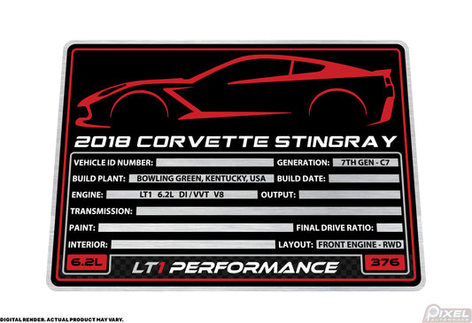 2018 CHEVROLET CORVETTE STINGRAY Engine Bay Build Plaque