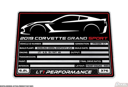 2019 CHEVROLET CORVETTE GRAND SPORT Engine Bay Build Plaque