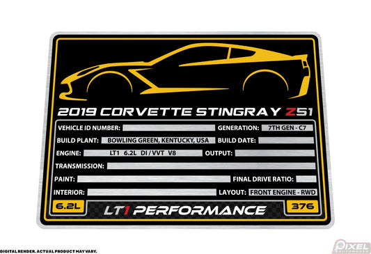 2019 CHEVROLET CORVETTE STINGRAY Z51 Engine Bay Build Plaque