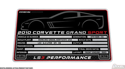 2010 CHEVROLET CORVETTE GRAND SPORT Engine Bay Build Plaque