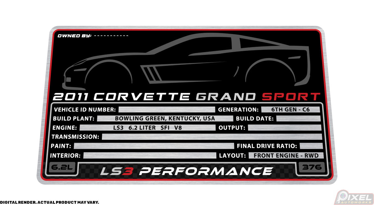 2011 CHEVROLET CORVETTE GRAND SPORT Engine Bay Build Plaque