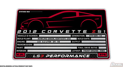 2012 CHEVROLET CORVETTE Z51 Engine Bay Build Plaque