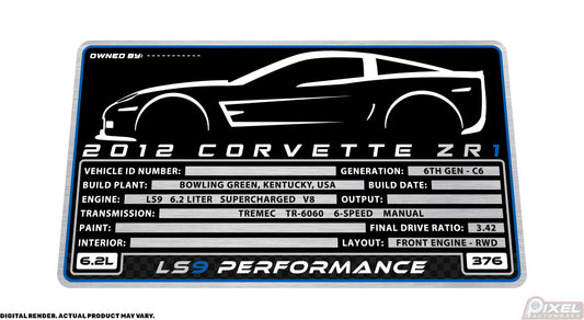 2012 CHEVROLET CORVETTE ZR1 Engine Bay Build Plaque