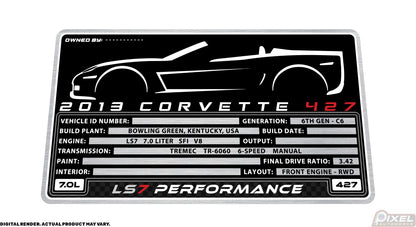 2013 CHEVROLET CORVETTE 427 CONVERTIBLE Engine Bay Build Plaque