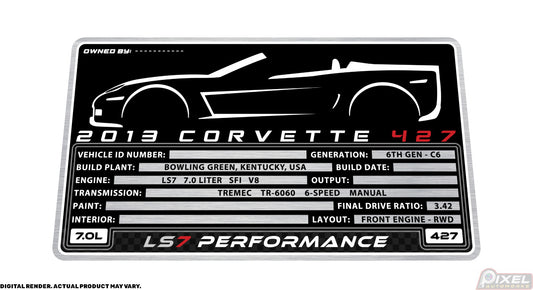 2013 CHEVROLET CORVETTE 427 CONVERTIBLE Engine Bay Build Plaque