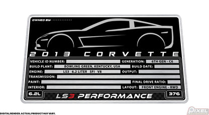 2013 CHEVROLET CORVETTE Engine Bay Build Plaque