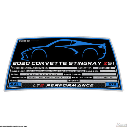 2020 CHEVROLET CORVETTE STINGRAY Z51 COUPE Engine Bay Build Plaque