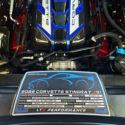 2022 CHEVROLET CORVETTE STINGRAY Z51 COUPE Engine Bay Build Plaque