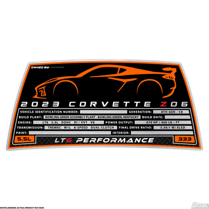 2023 CHEVROLET CORVETTE Z06 COUPE Engine Bay Build Plaque