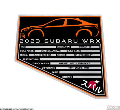 2023 SUBARU WRX Engine Bay Build Plaque