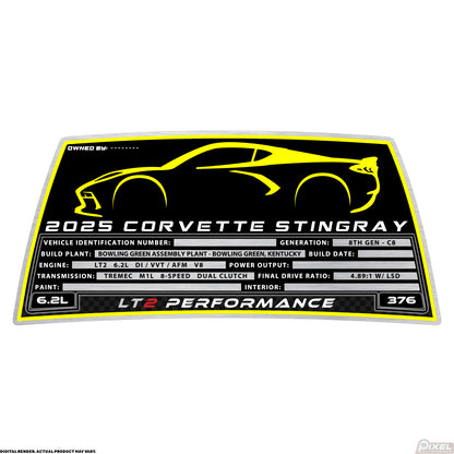 2025 CHEVROLET CORVETTE STINGRAY COUPE Engine Bay Build Plaque