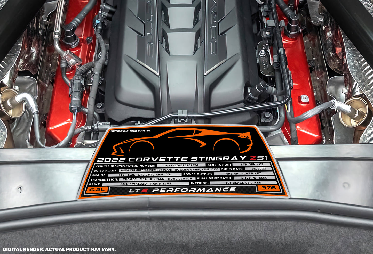 2024 CHEVROLET CORVETTE STINGRAY Z51 COUPE Engine Bay Build Plaque