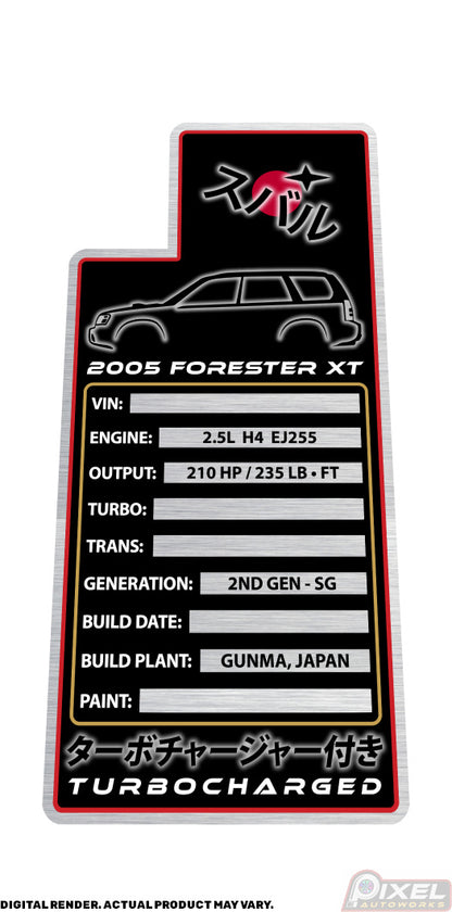 2005 SUBARU FORESTER XT Engine Bay Build Plaque