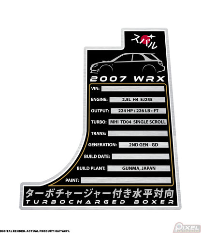 2007 SUBARU WRX WAGON Engine Bay Build Plaque