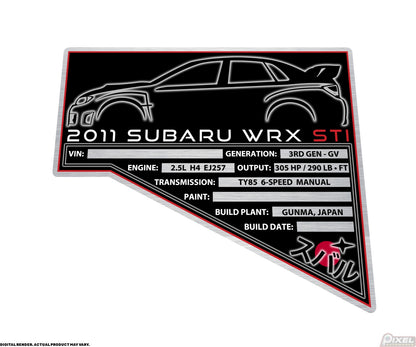 2011 SUBARU WRX STI Engine Bay Build Plaque