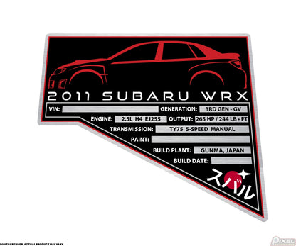 2011 SUBARU WRX Engine Bay Build Plaque