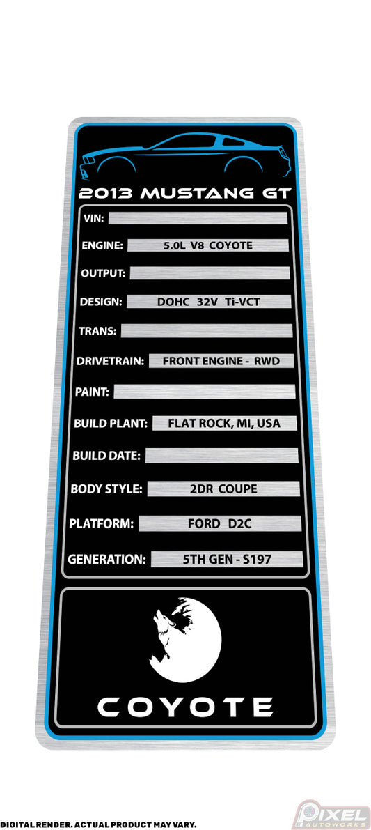 2013 FORD MUSTANG GT Engine Bay Build Plaque