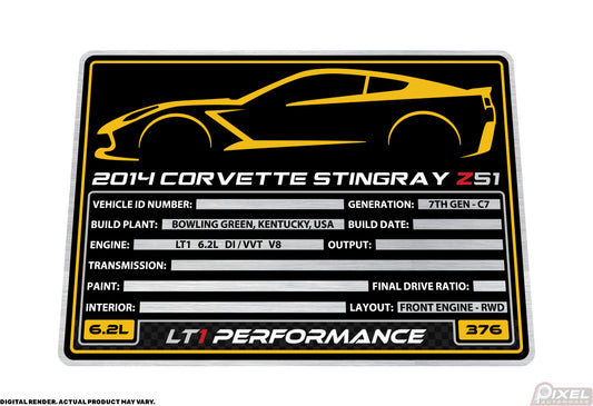 2014 CHEVROLET CORVETTE STINGRAY Z51 Engine Bay Build Plaque