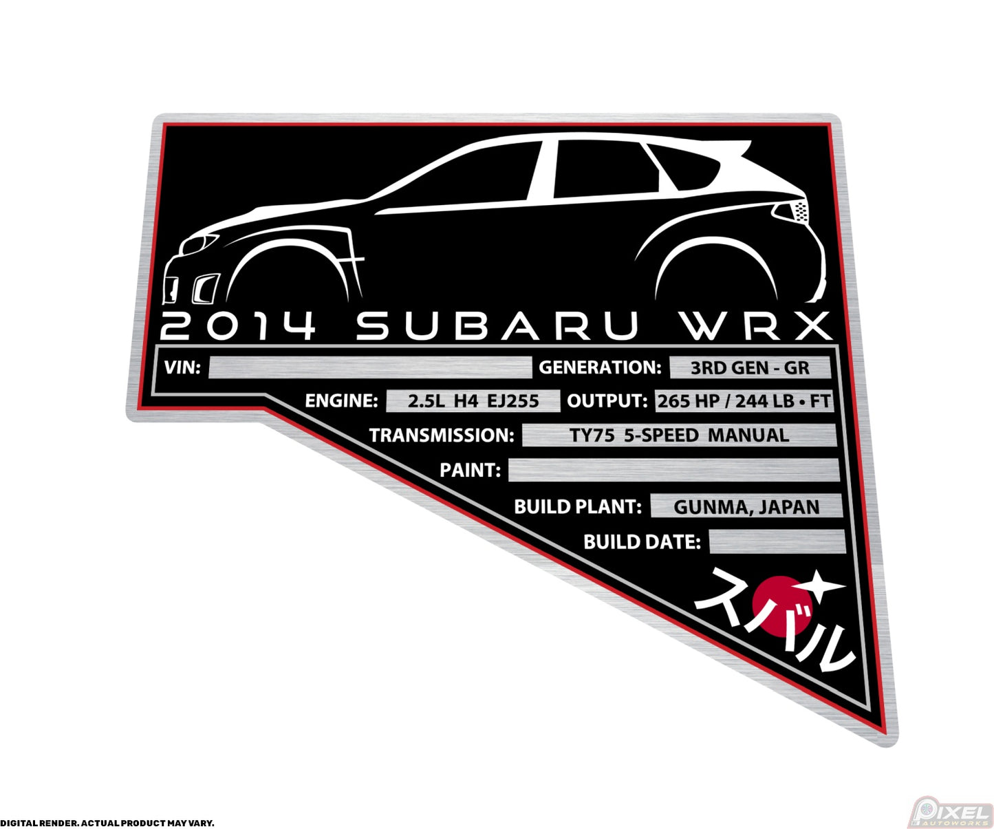 2014 SUBARU WRX HATCHBACK Engine Bay Build Plaque