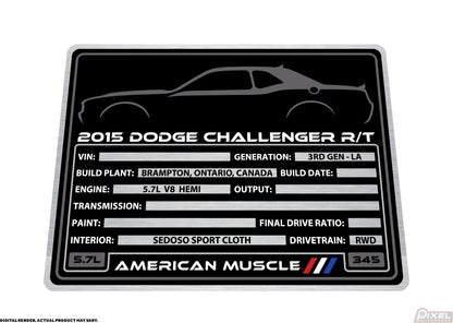 2015 DODGE CHALLENGER R/T Engine Bay Build Plaque