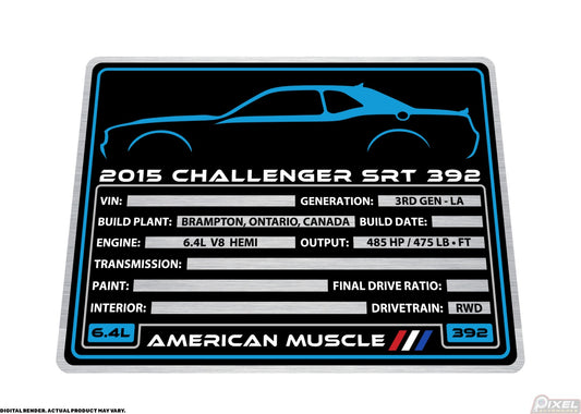 2015 DODGE CHALLENGER SRT 392 Engine Bay Build Plaque