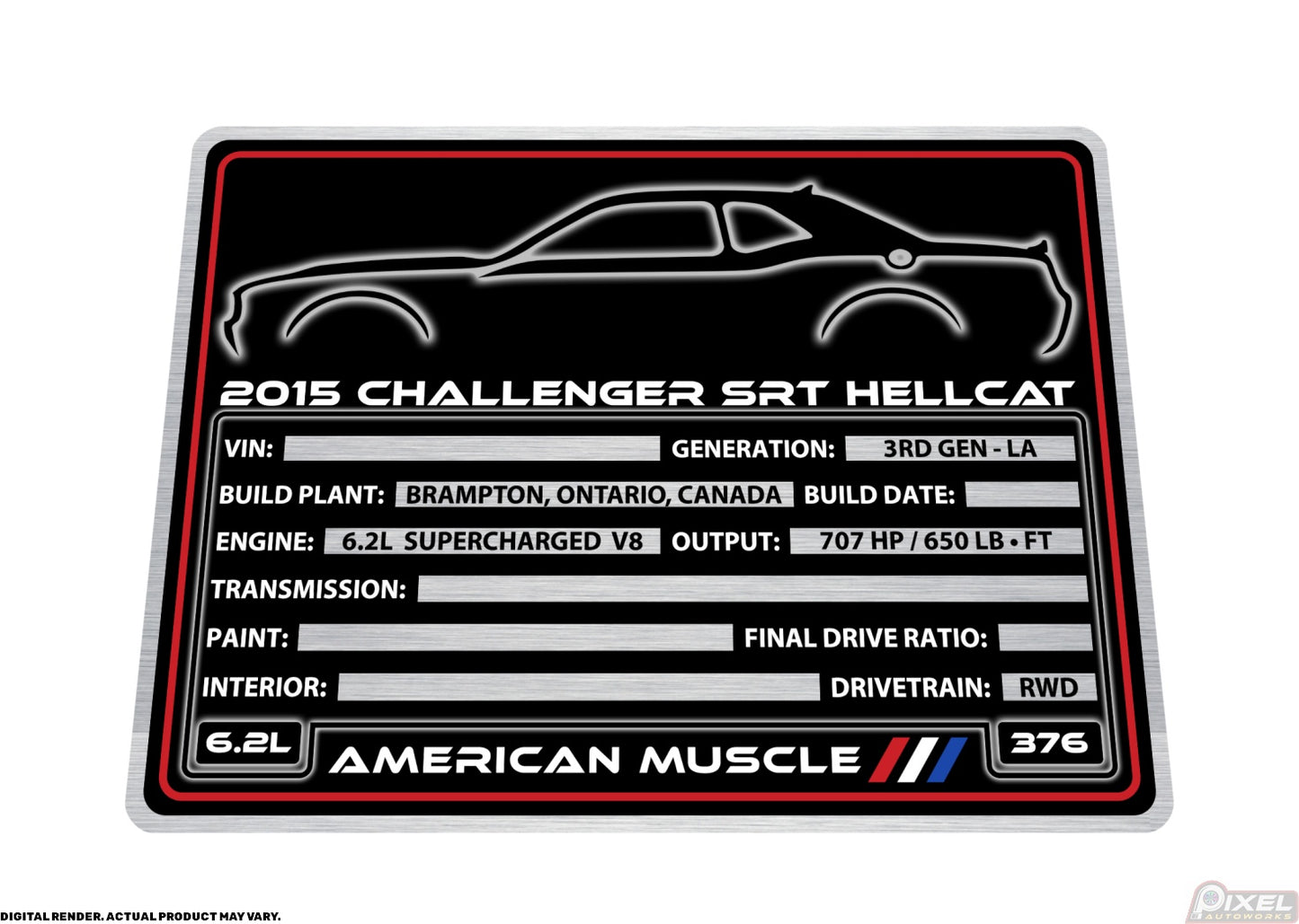 2015 DODGE CHALLENGER SRT HELLCAT Engine Bay Build Plaque