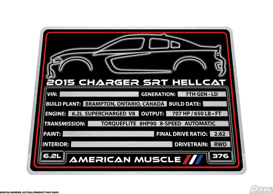 2015 DODGE CHARGER SRT HELLCAT Engine Bay Build Plaque