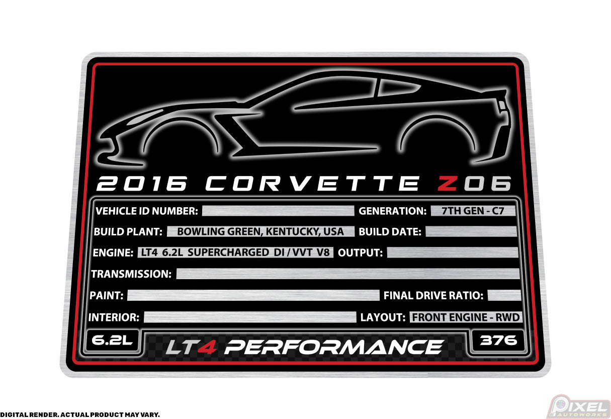 2016 CHEVROLET CORVETTE Z06 Engine Bay Build Plaque