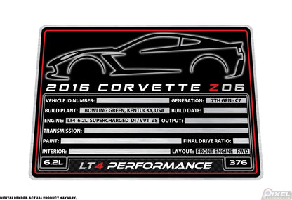2016 CHEVROLET CORVETTE Z06 Engine Bay Build Plaque