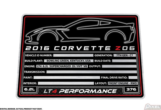 2016 CHEVROLET CORVETTE Z06 Engine Bay Build Plaque
