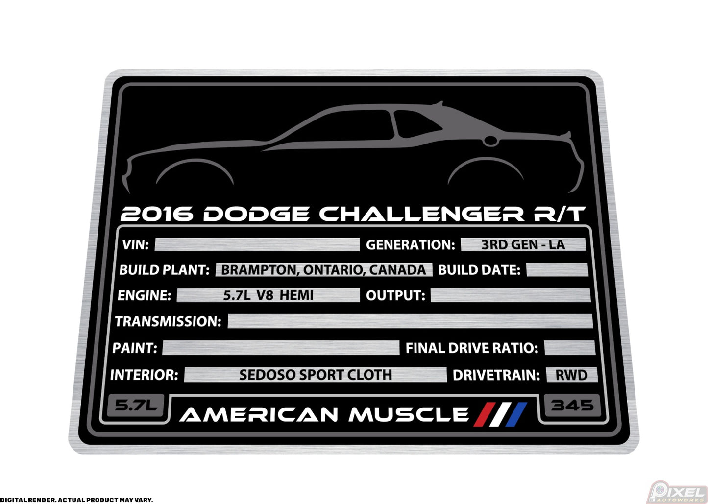 2016 DODGE CHALLENGER R/T Engine Bay Build Plaque