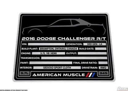 2016 DODGE CHALLENGER R/T Engine Bay Build Plaque