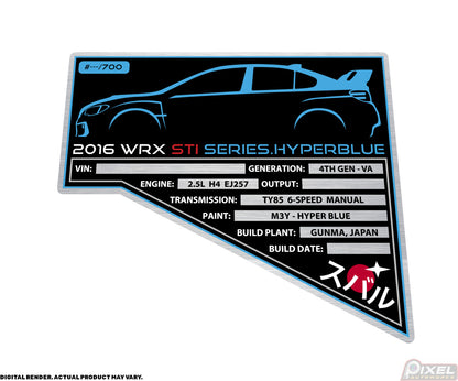 2016 SUBARU WRX STI SERIES.HYPERBLUE Engine Bay Build Plaque