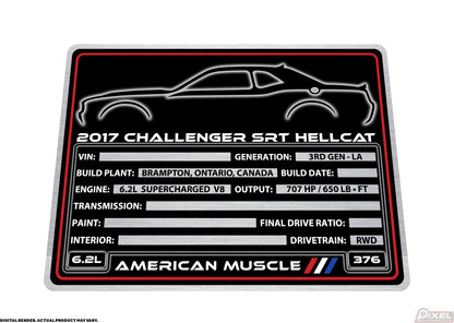 2017 DODGE CHALLENGER SRT HELLCAT Engine Bay Build Plaque