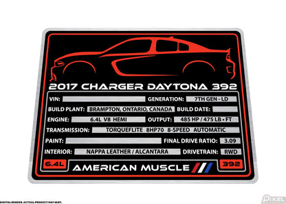 2017 DODGE CHARGER DAYTONA 392 Engine Bay Build Plaque