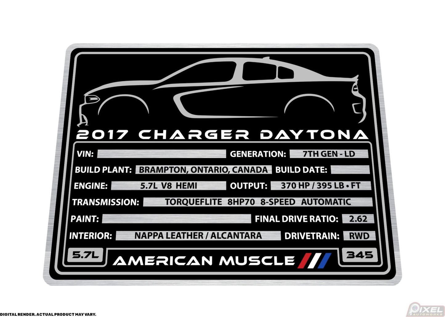 2017 DODGE CHARGER DAYTONA Engine Bay Build Plaque