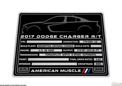 2017 DODGE CHARGER R/T Engine Bay Build Plaque