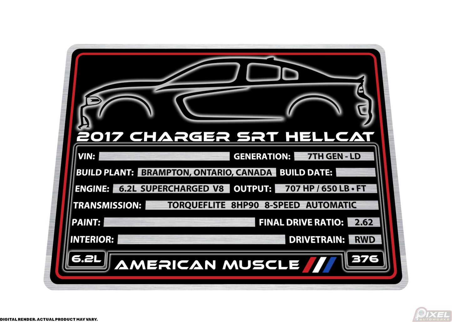 2017 DODGE CHARGER SRT HELLCAT Engine Bay Build Plaque