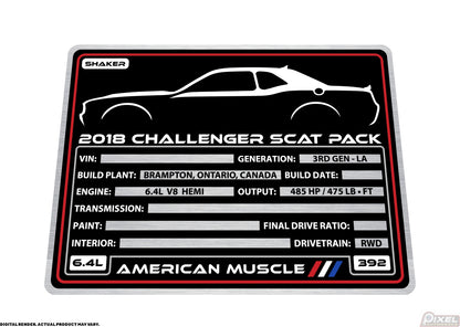 2018 DODGE CHALLENGER SCAT PACK SHAKER Engine Bay Build Plaque