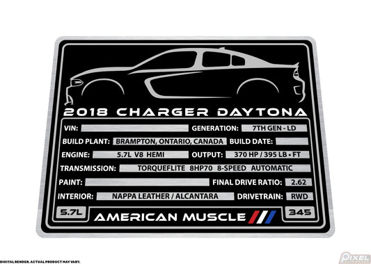 2018 DODGE CHARGER DAYTONA Engine Bay Build Plaque