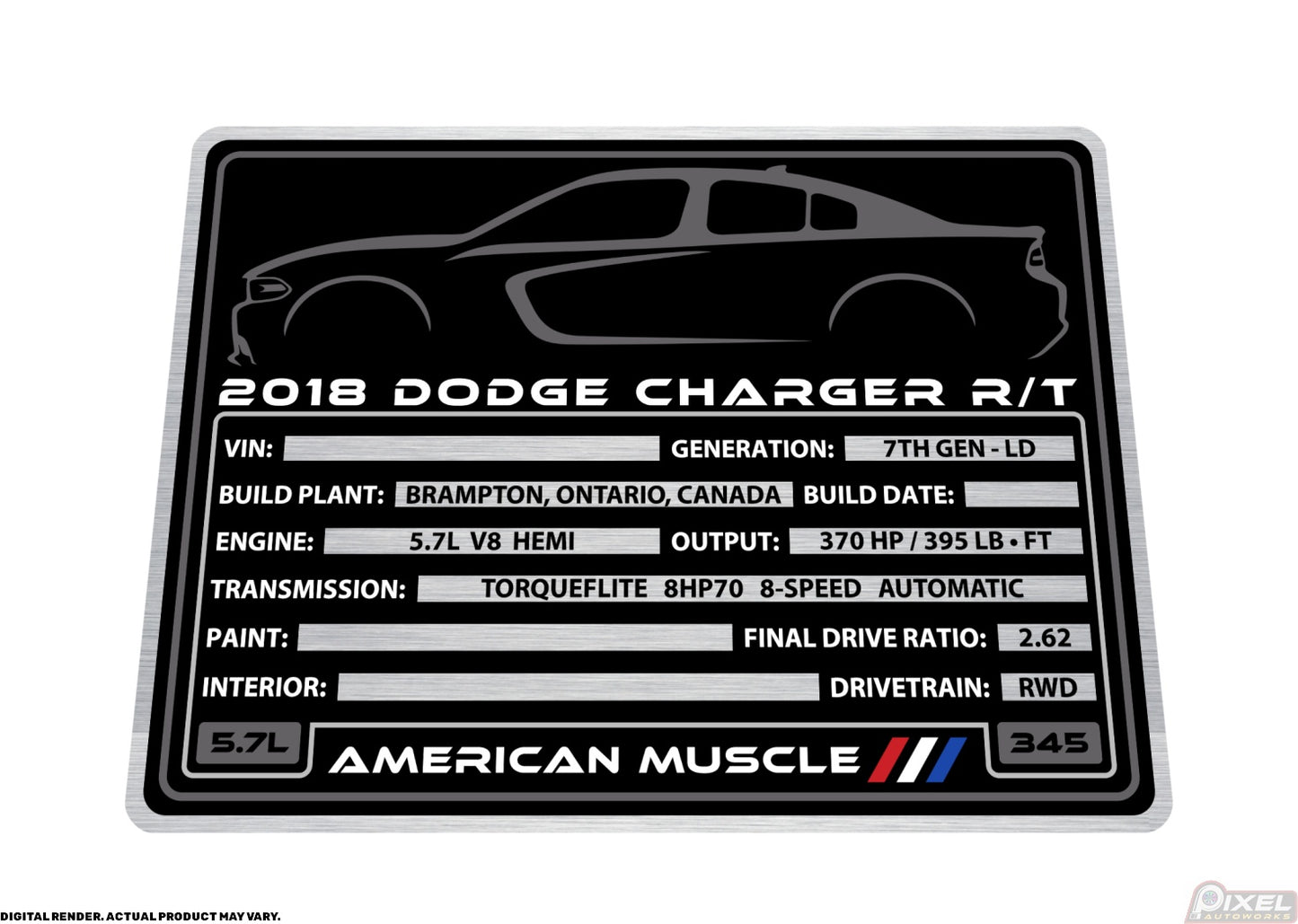 2018 DODGE CHARGER R/T Engine Bay Build Plaque